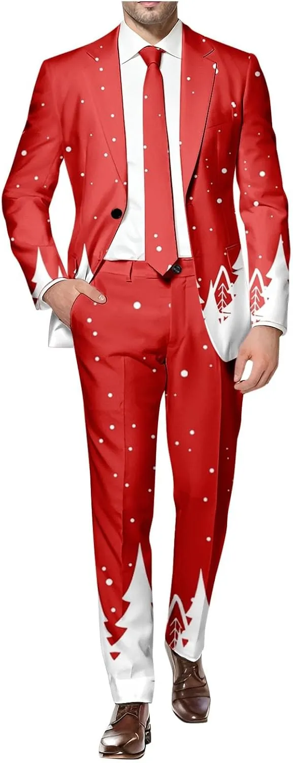 Mens Ugly Christmas Blazer Coats Lapel Party Jacket Xmas Tuxedo Jacket for Prom Wedding