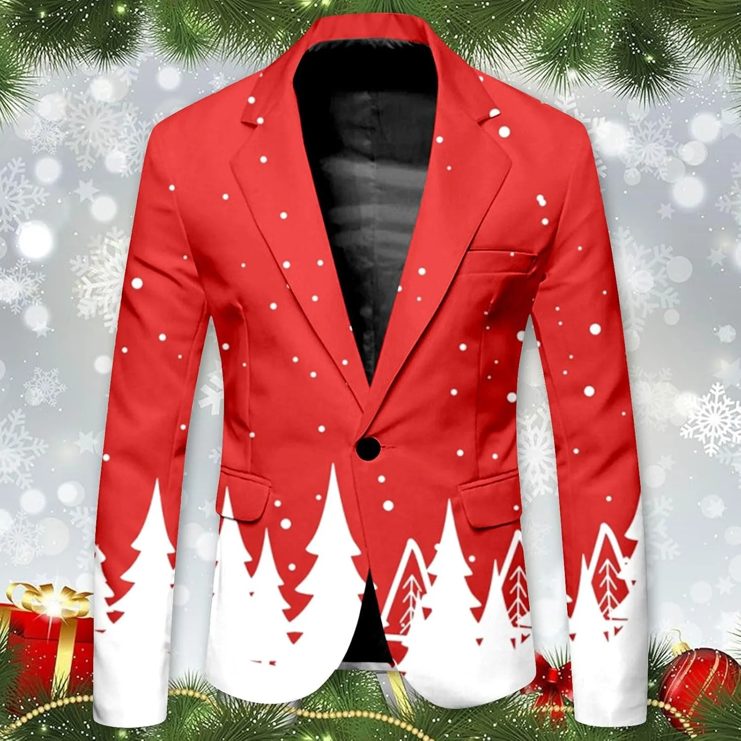 Mens Ugly Christmas Blazer Coats Lapel Party Jacket Xmas Tuxedo Jacket for Prom Wedding