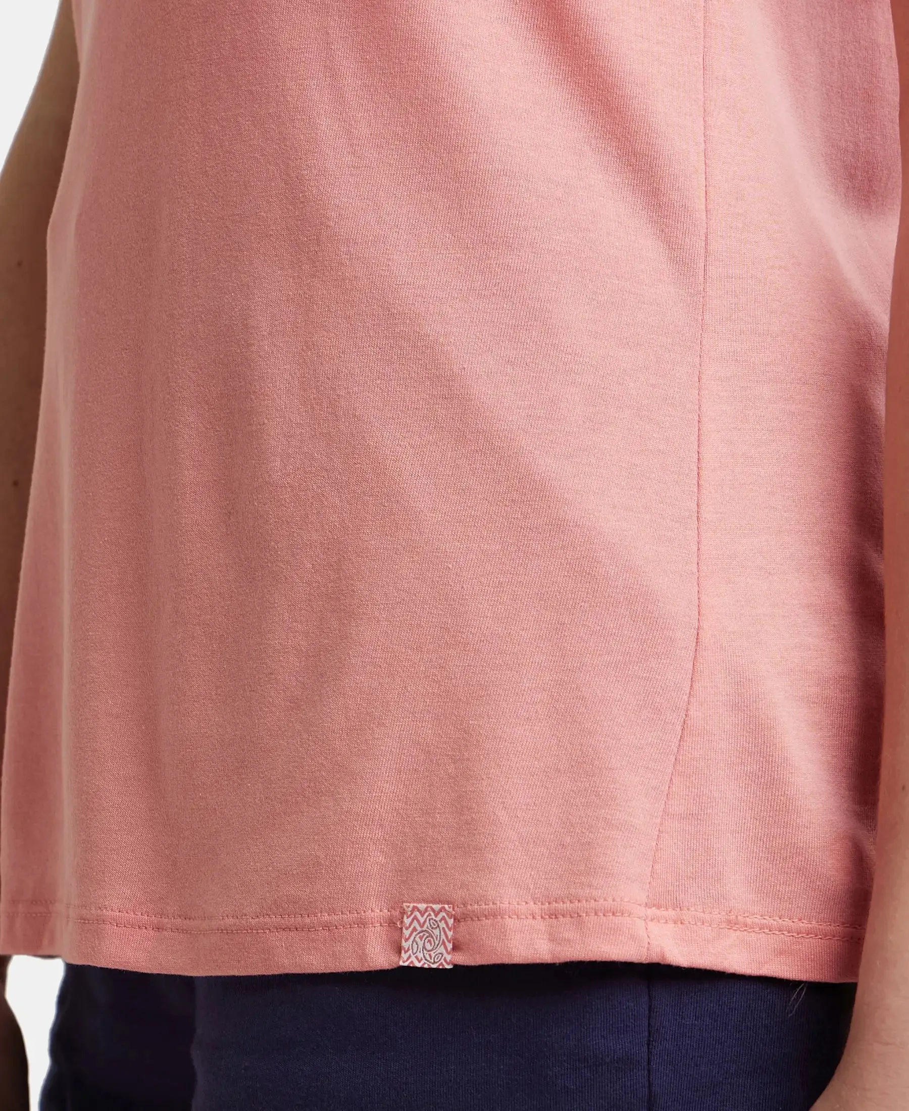 Micro Modal Cotton Relaxed Fit Solid V Neck Half Sleeve T-Shirt - Wild Rose