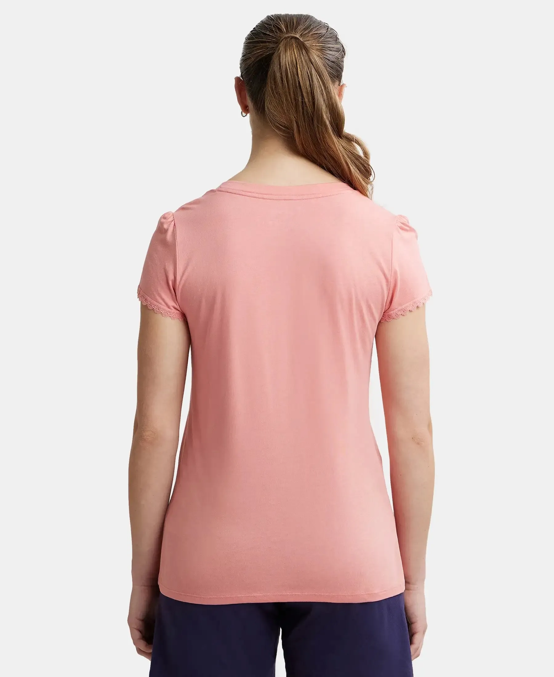 Micro Modal Cotton Relaxed Fit Solid V Neck Half Sleeve T-Shirt - Wild Rose
