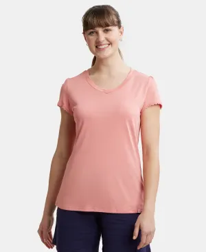 Micro Modal Cotton Relaxed Fit Solid V Neck Half Sleeve T-Shirt - Wild Rose