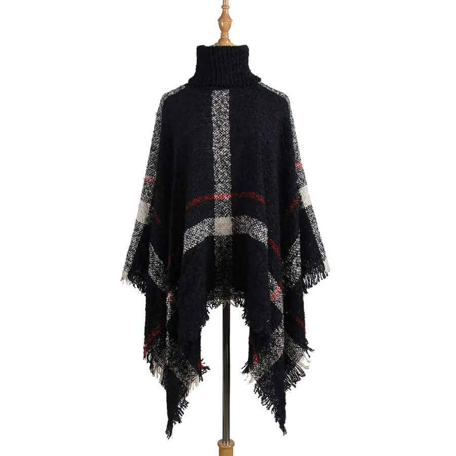 Mid-Long Tassel Shawl Oversized Turtleneck Women Sweater