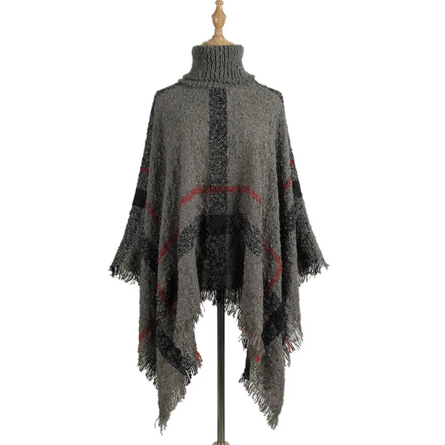 Mid-Long Tassel Shawl Oversized Turtleneck Women Sweater