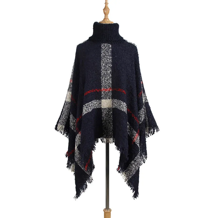 Mid-Long Tassel Shawl Oversized Turtleneck Women Sweater