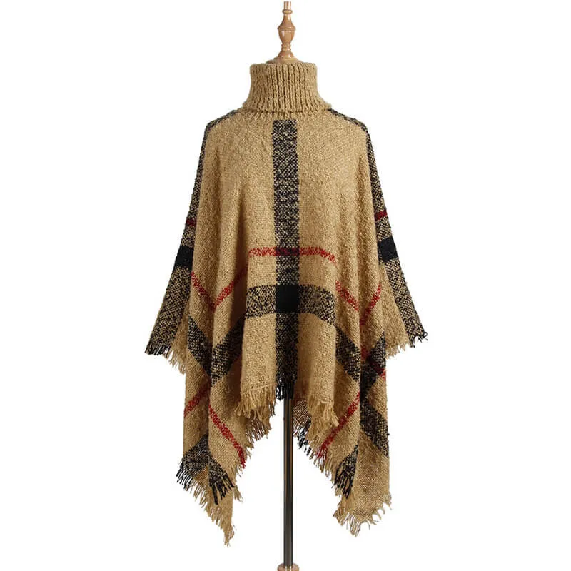Mid-Long Tassel Shawl Oversized Turtleneck Women Sweater