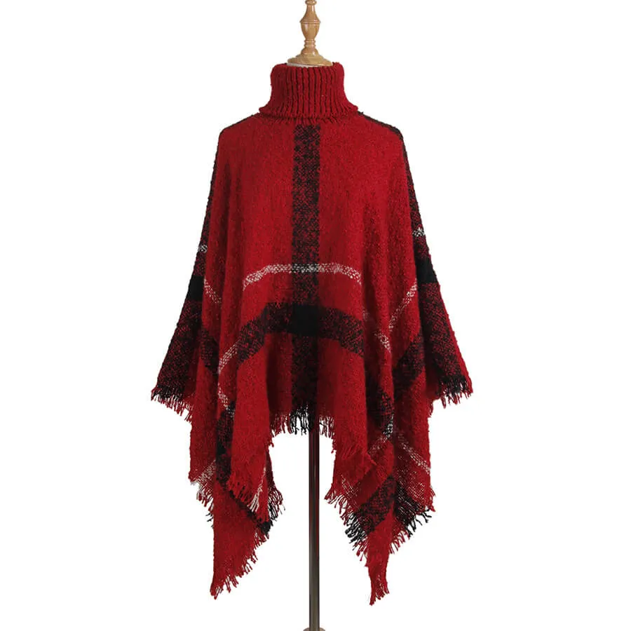 Mid-Long Tassel Shawl Oversized Turtleneck Women Sweater