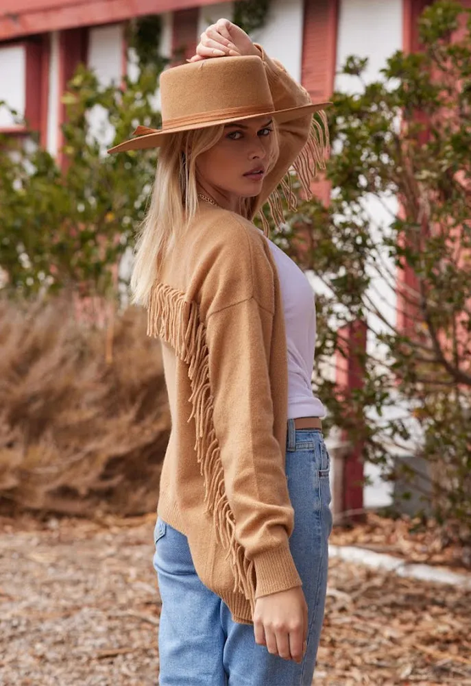 Minnie Rose Cashmere Fringe Back Easy Cardigan
