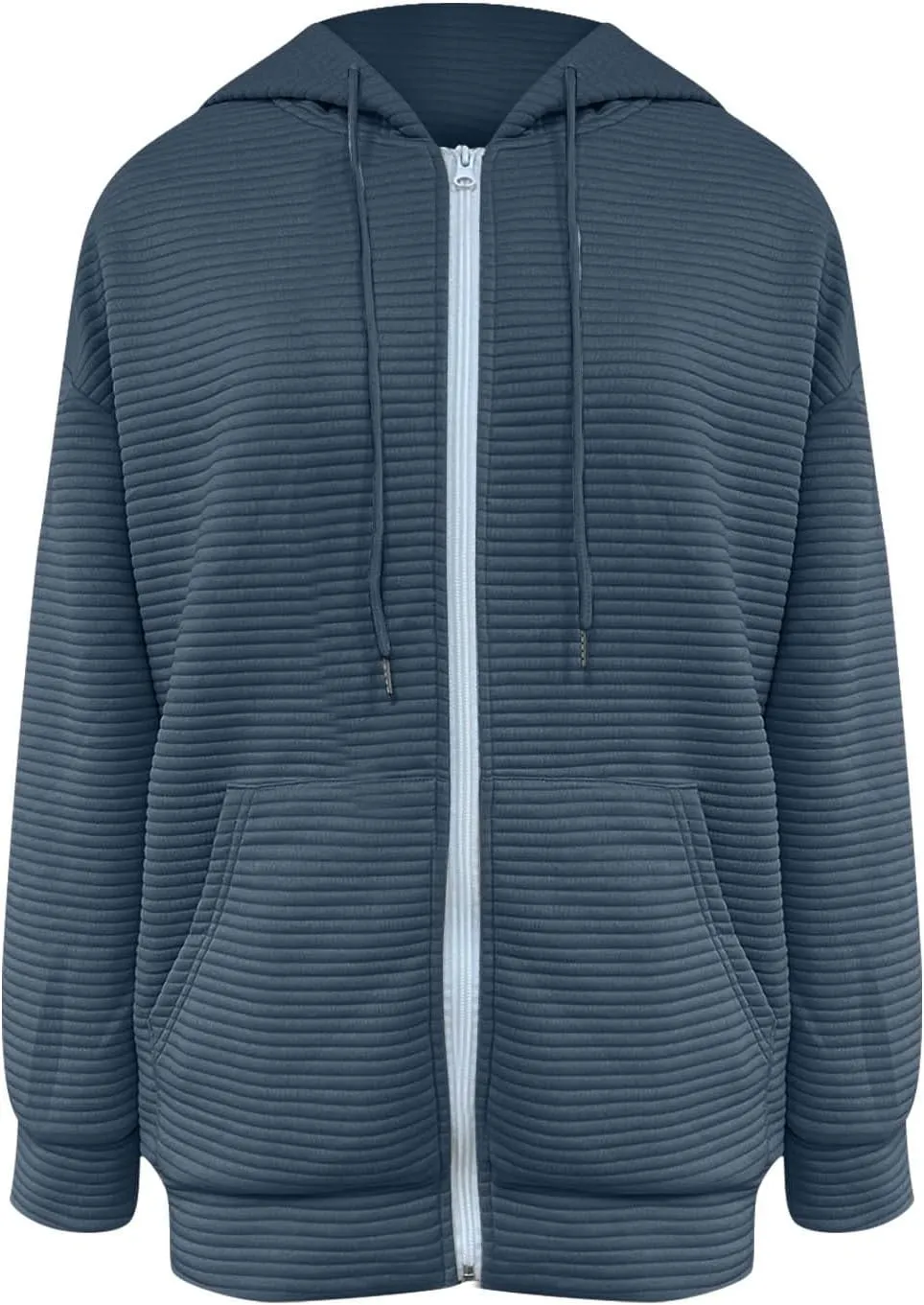 NaRHbrg Oversized Hoodies for Women Full Zip Up Long Sleeve Sweatshirts Casual Waffle Knit Drawstring Pullover Jackets Coat