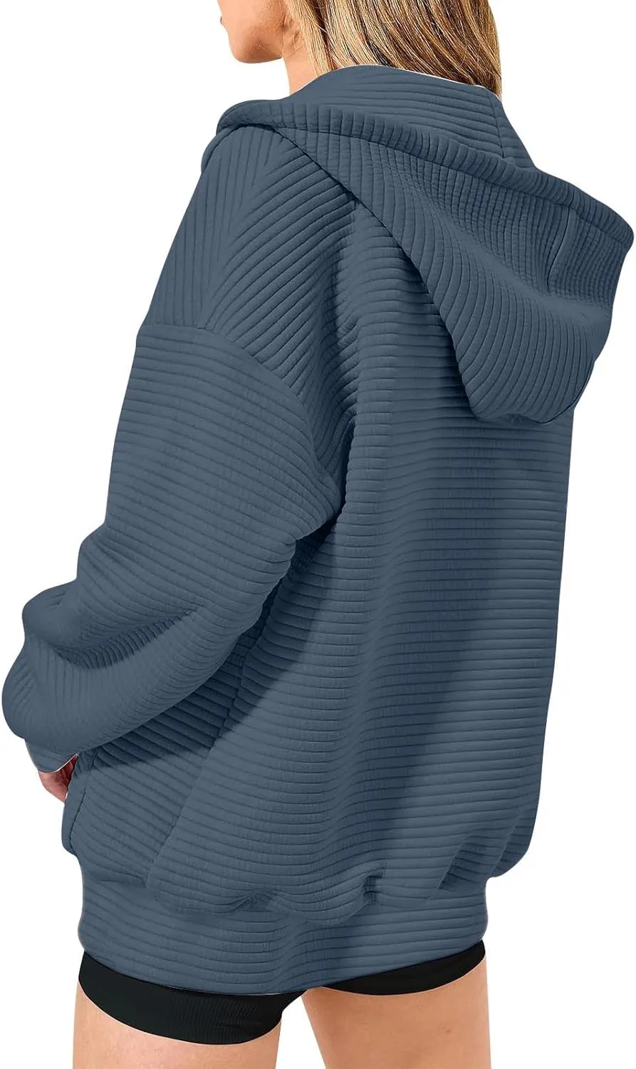 NaRHbrg Oversized Hoodies for Women Full Zip Up Long Sleeve Sweatshirts Casual Waffle Knit Drawstring Pullover Jackets Coat