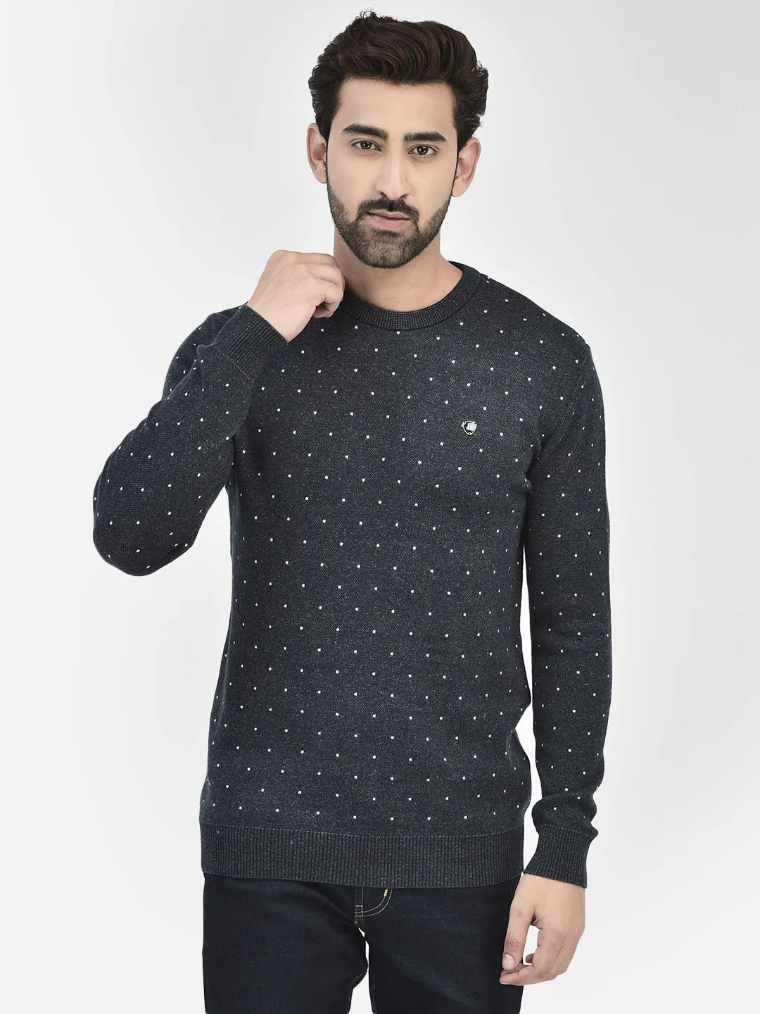 Navy Blue Printed Sweaters