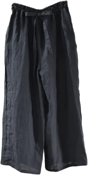 NFYM Casual Wide Pants for Women Linen Elastic High Waist Drawstring Belt Comfy Trousers with Pockets