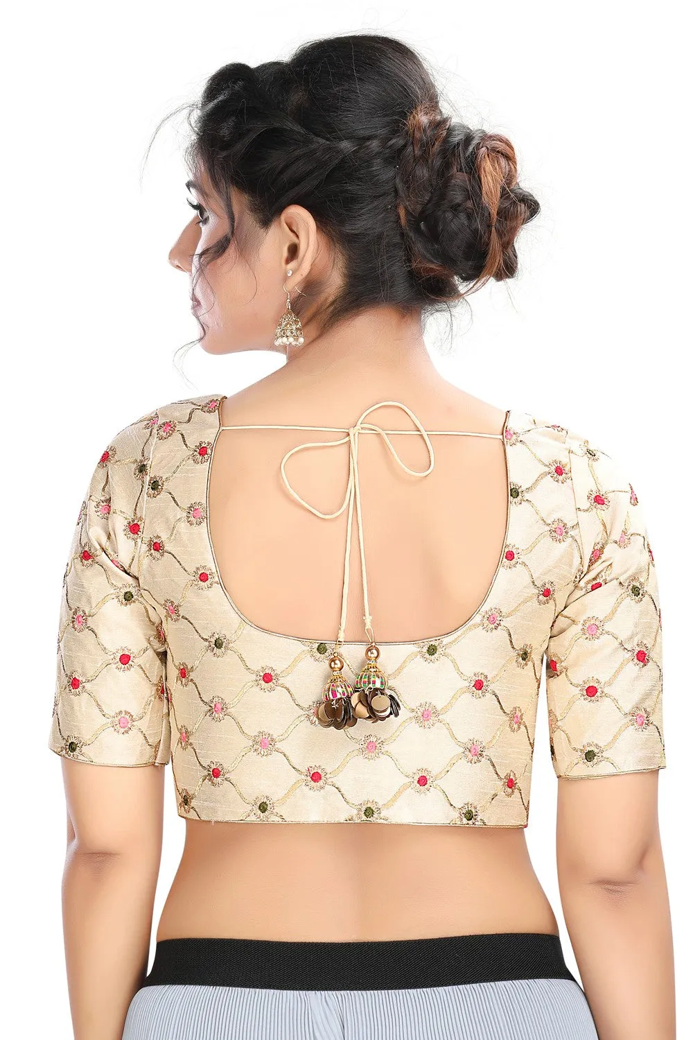 Off White  Vamas Brocode Front Open Ready Made Blouse