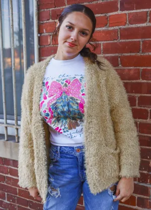 OPEN FRONT FUZZY SWEATER CARDIGAN