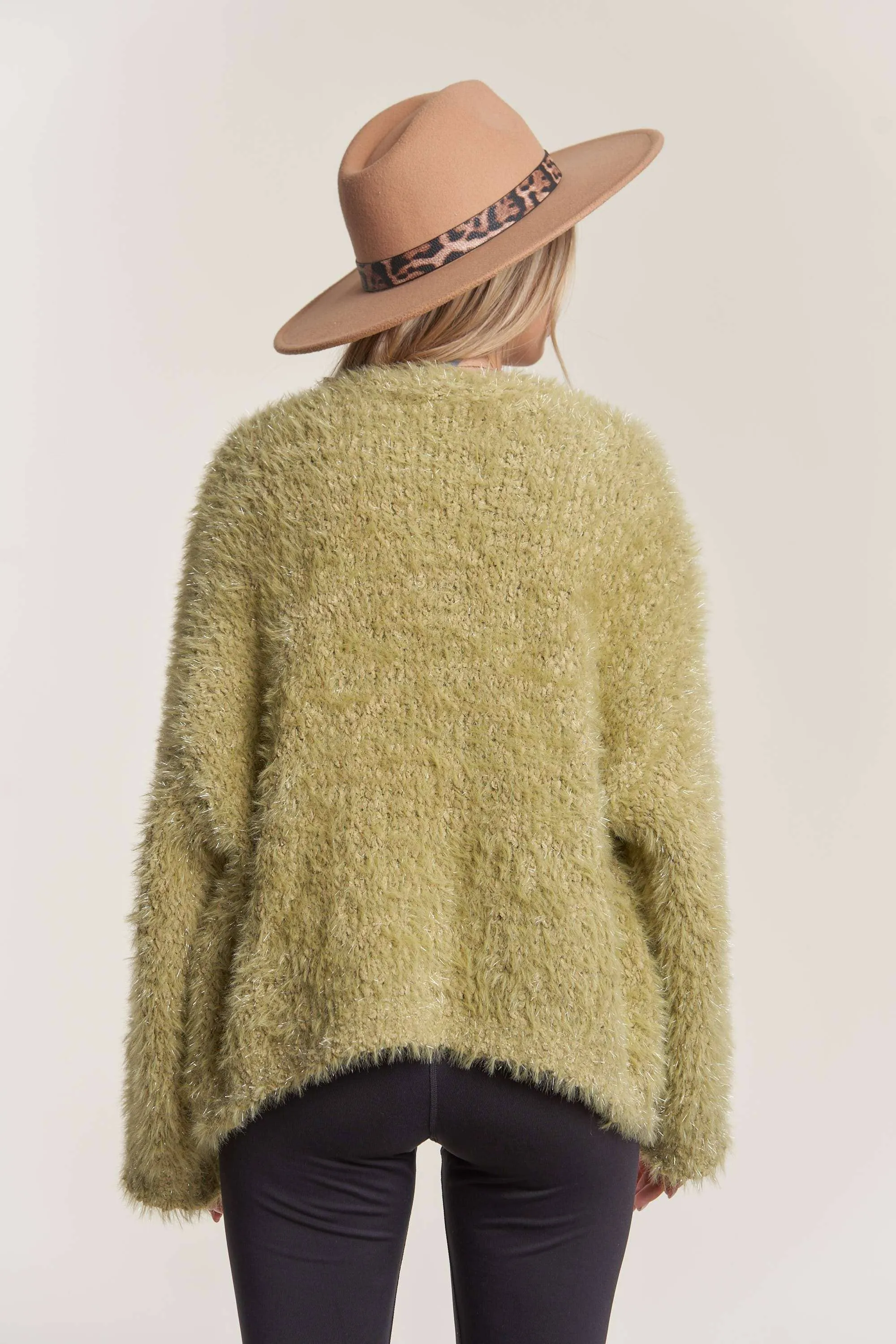 OPEN FRONT FUZZY SWEATER CARDIGAN
