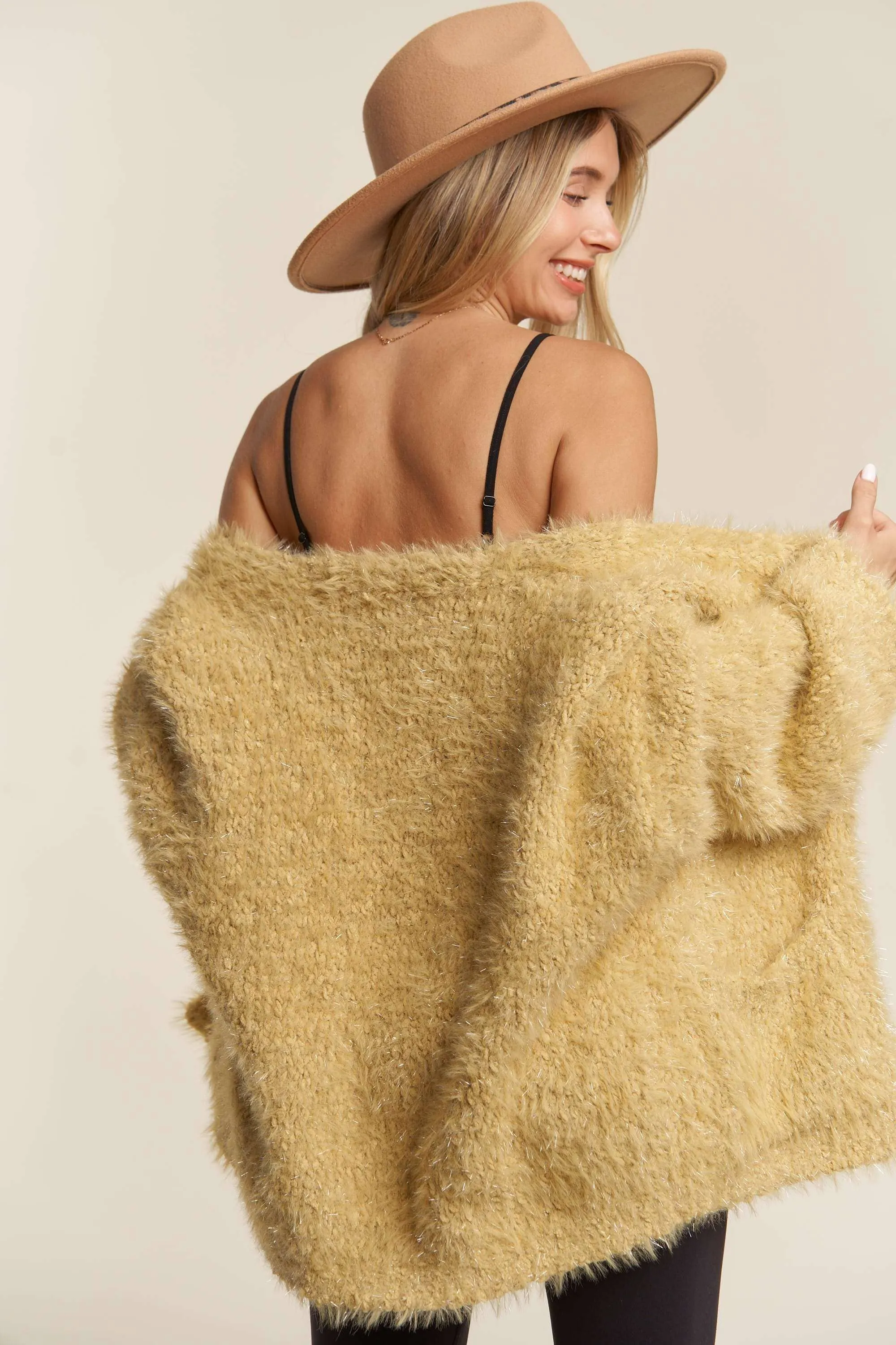 OPEN FRONT FUZZY SWEATER CARDIGAN