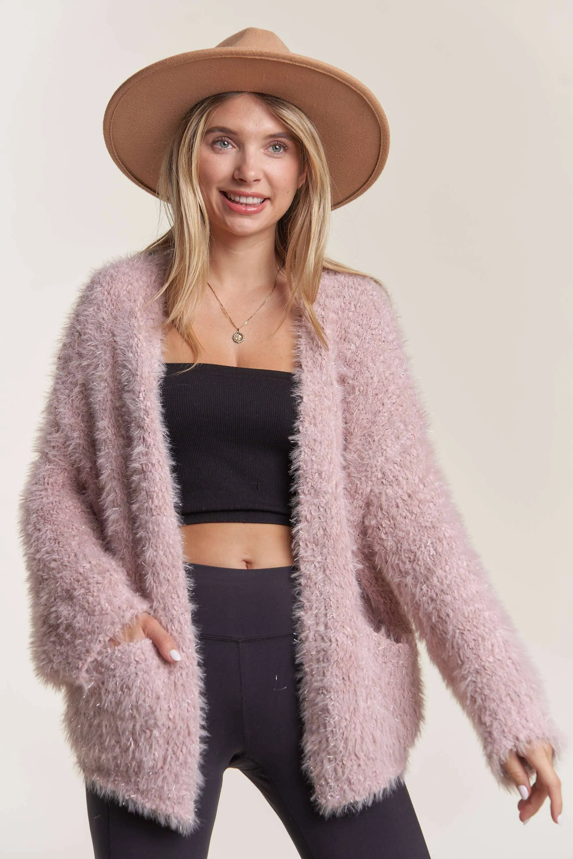 OPEN FRONT FUZZY SWEATER CARDIGAN