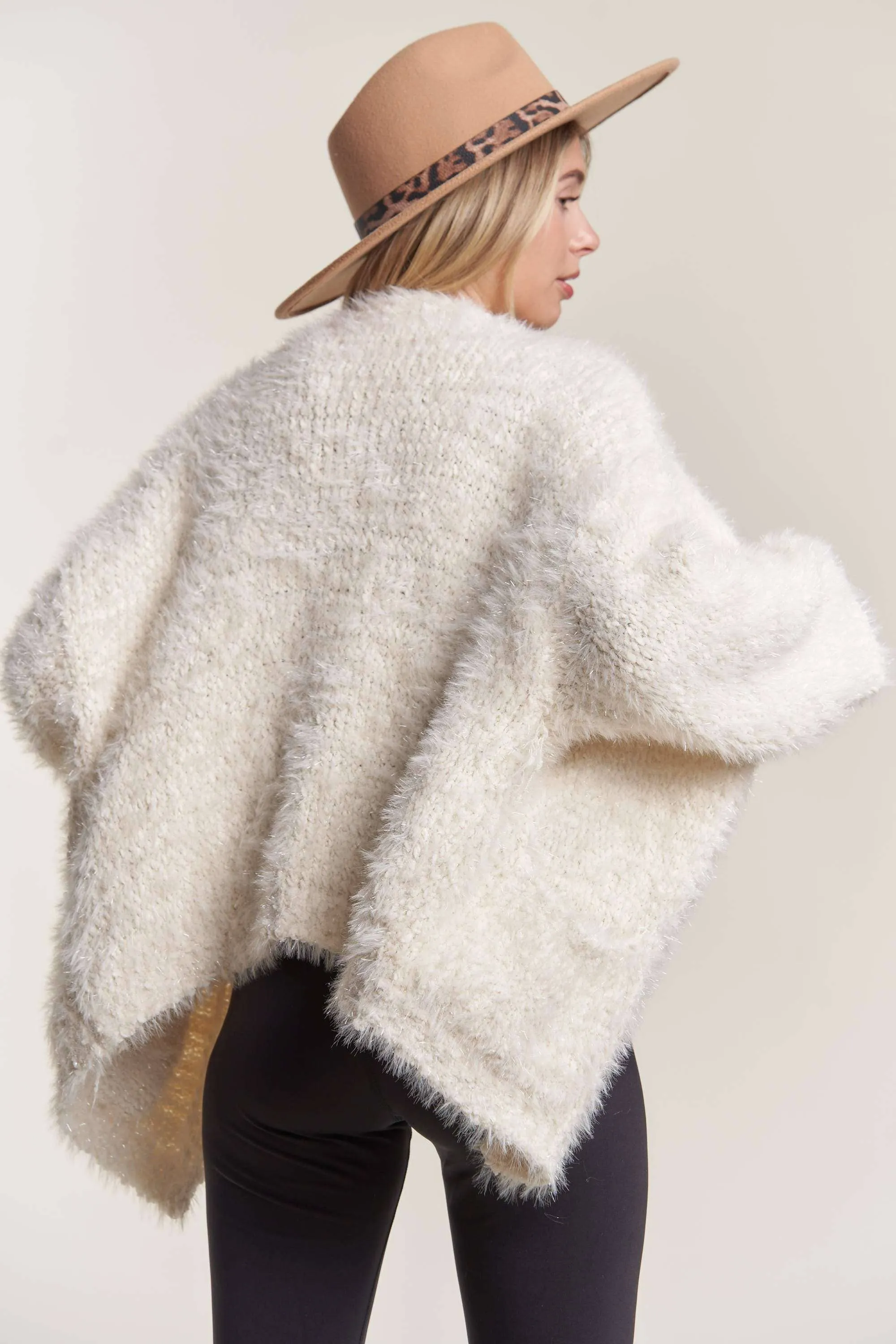 OPEN FRONT FUZZY SWEATER CARDIGAN