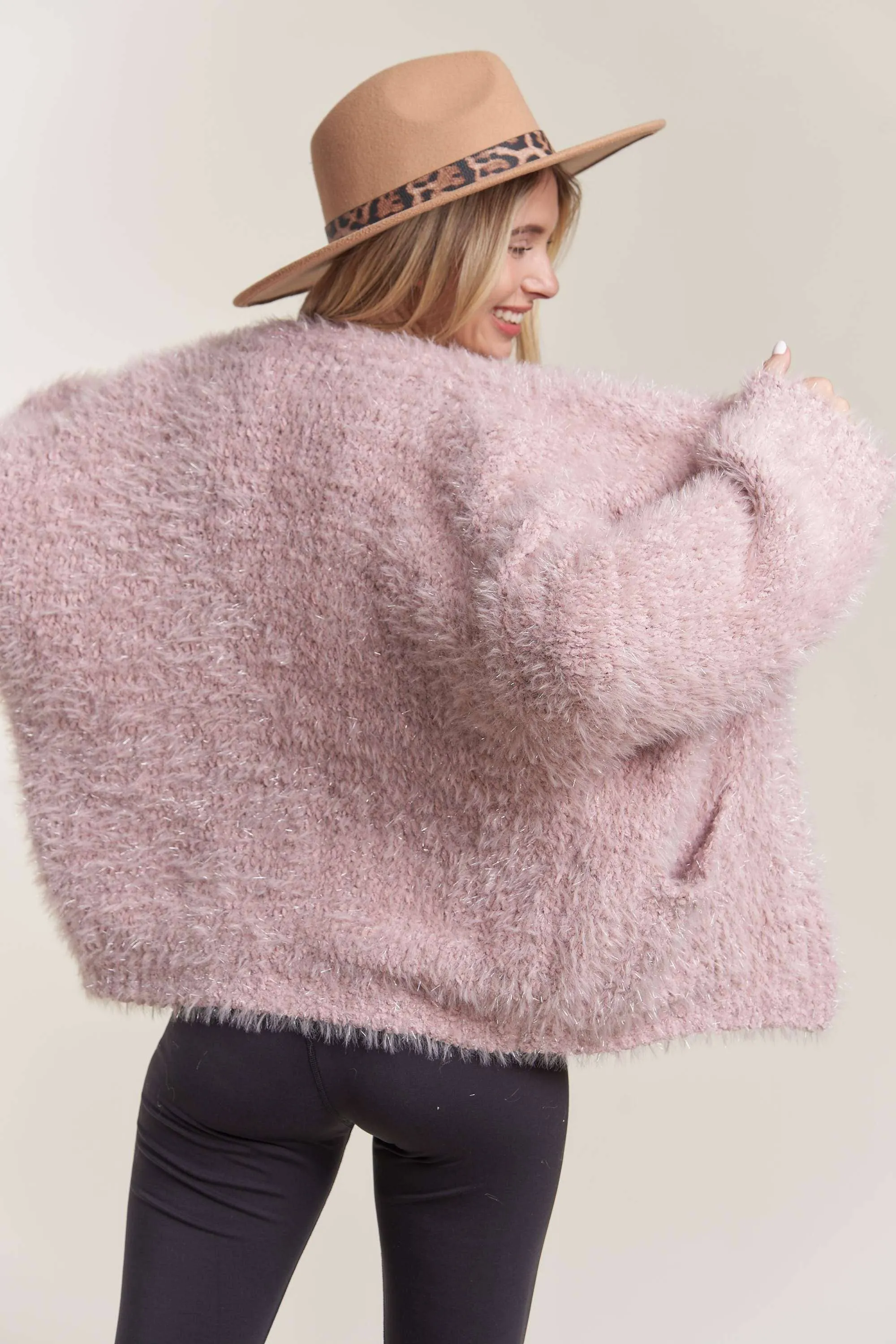 OPEN FRONT FUZZY SWEATER CARDIGAN