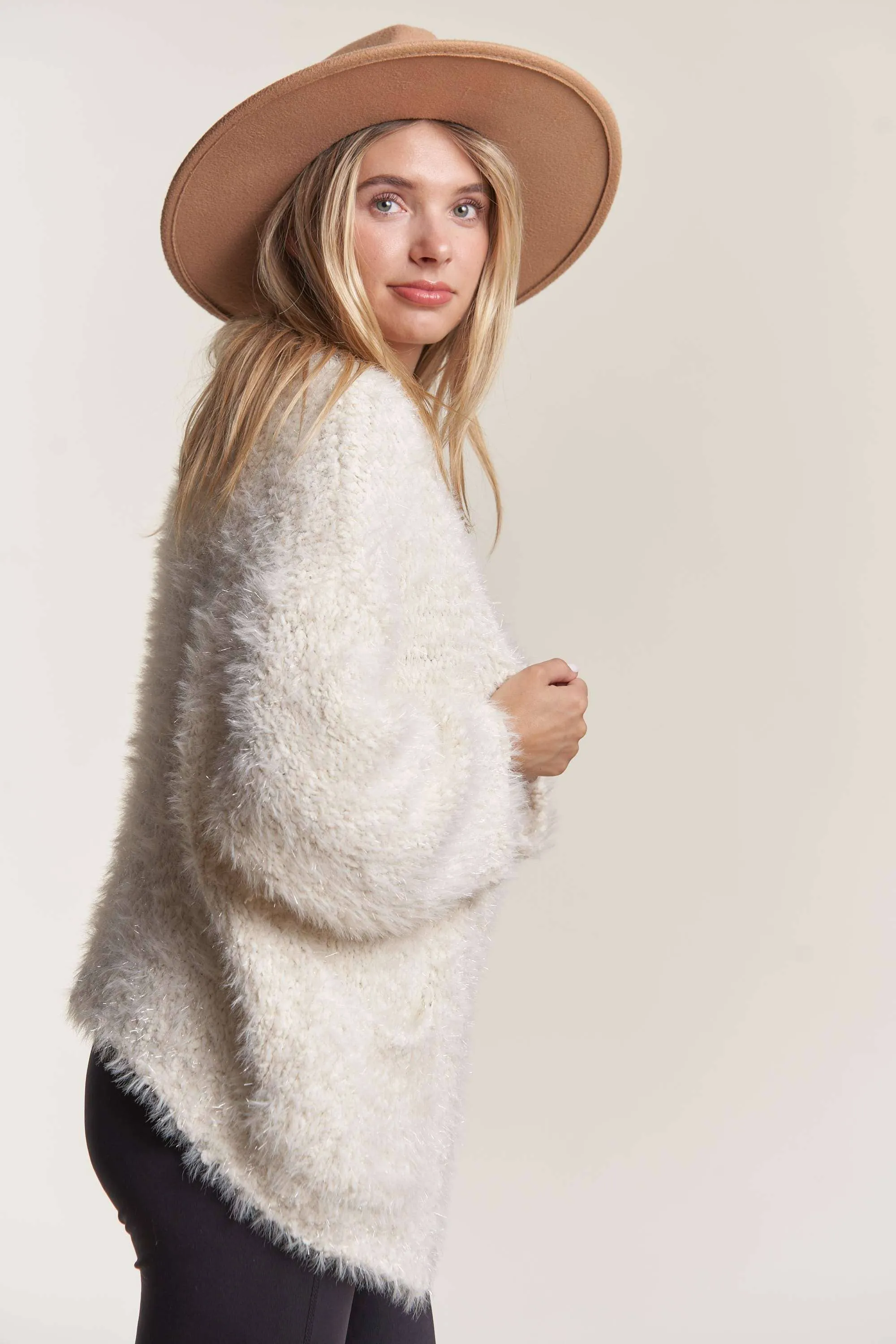 OPEN FRONT FUZZY SWEATER CARDIGAN