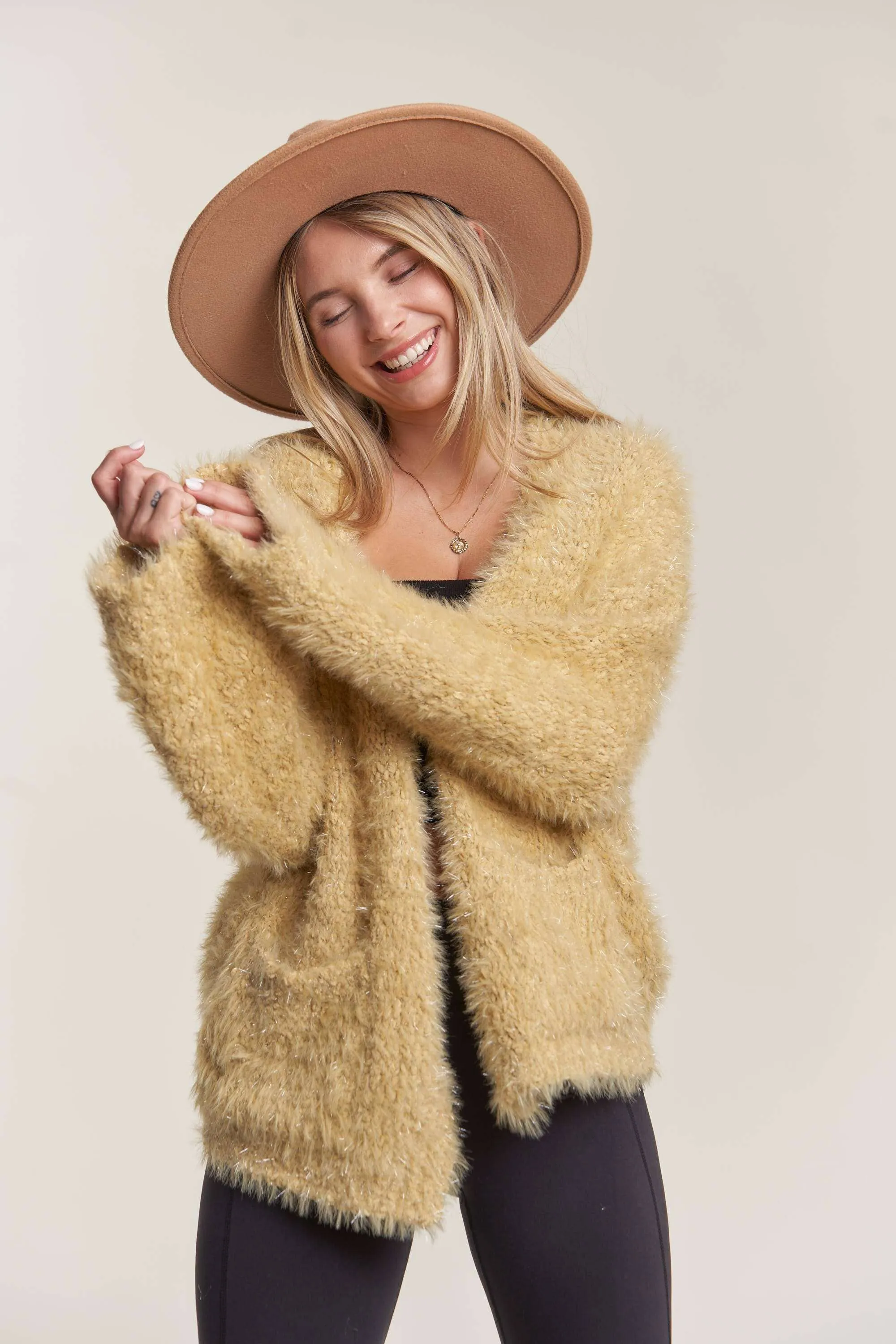 OPEN FRONT FUZZY SWEATER CARDIGAN
