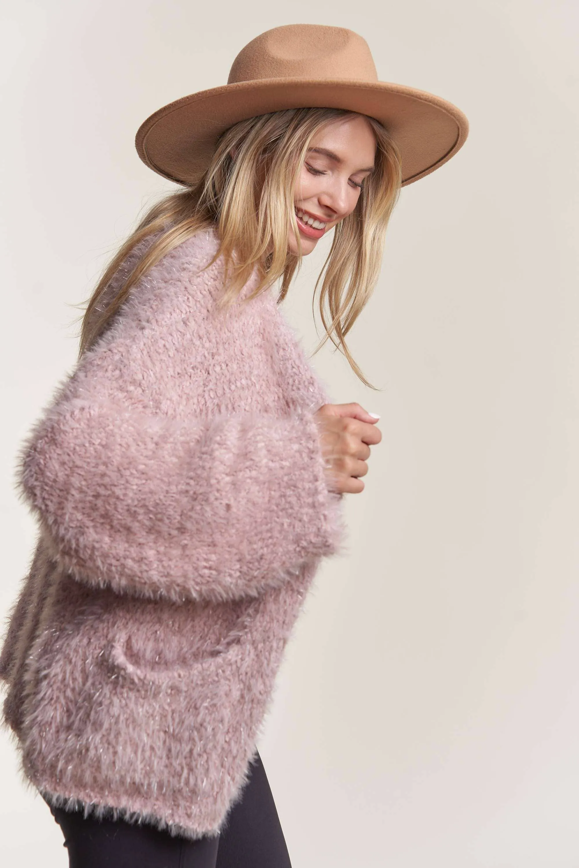 OPEN FRONT FUZZY SWEATER CARDIGAN
