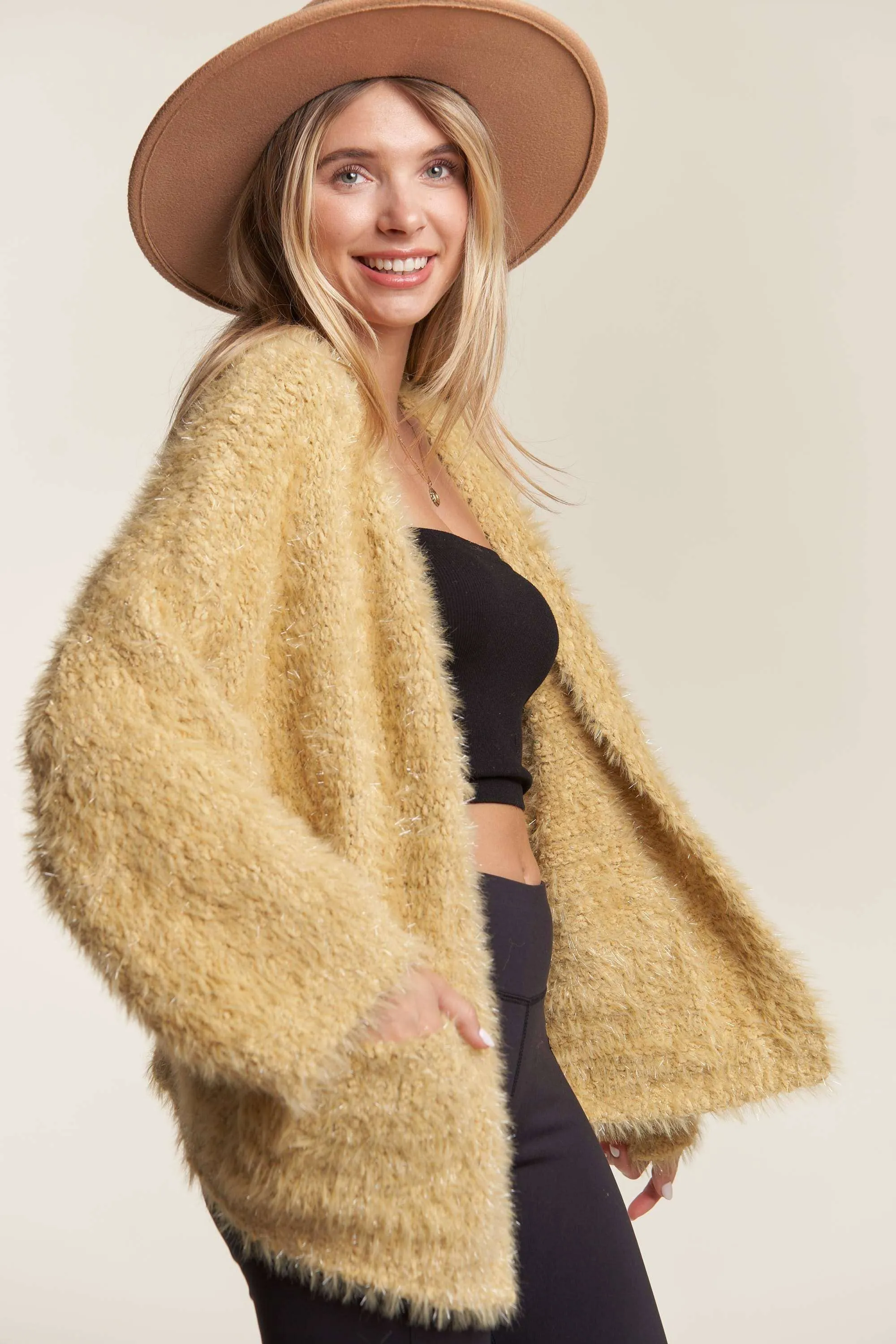 OPEN FRONT FUZZY SWEATER CARDIGAN