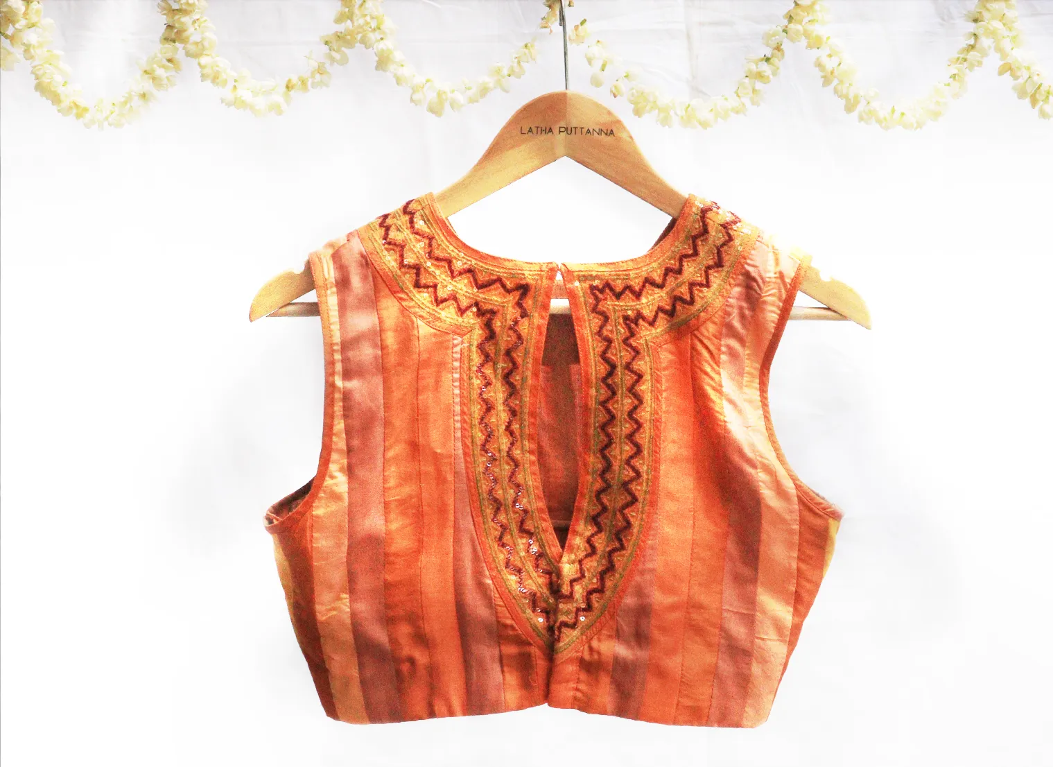 Orange,Yellow and Mustard, Karnataka silk, Hand Embroidery,Patchwork blouse