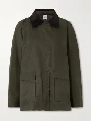 Oversized corduroy-trimmed waxed organic cotton jacket