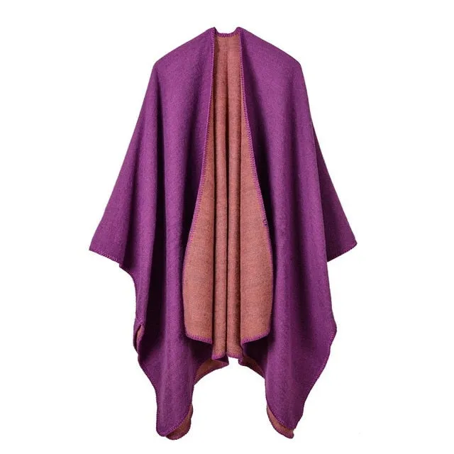 Pilar - Reversible poncho in solid colours