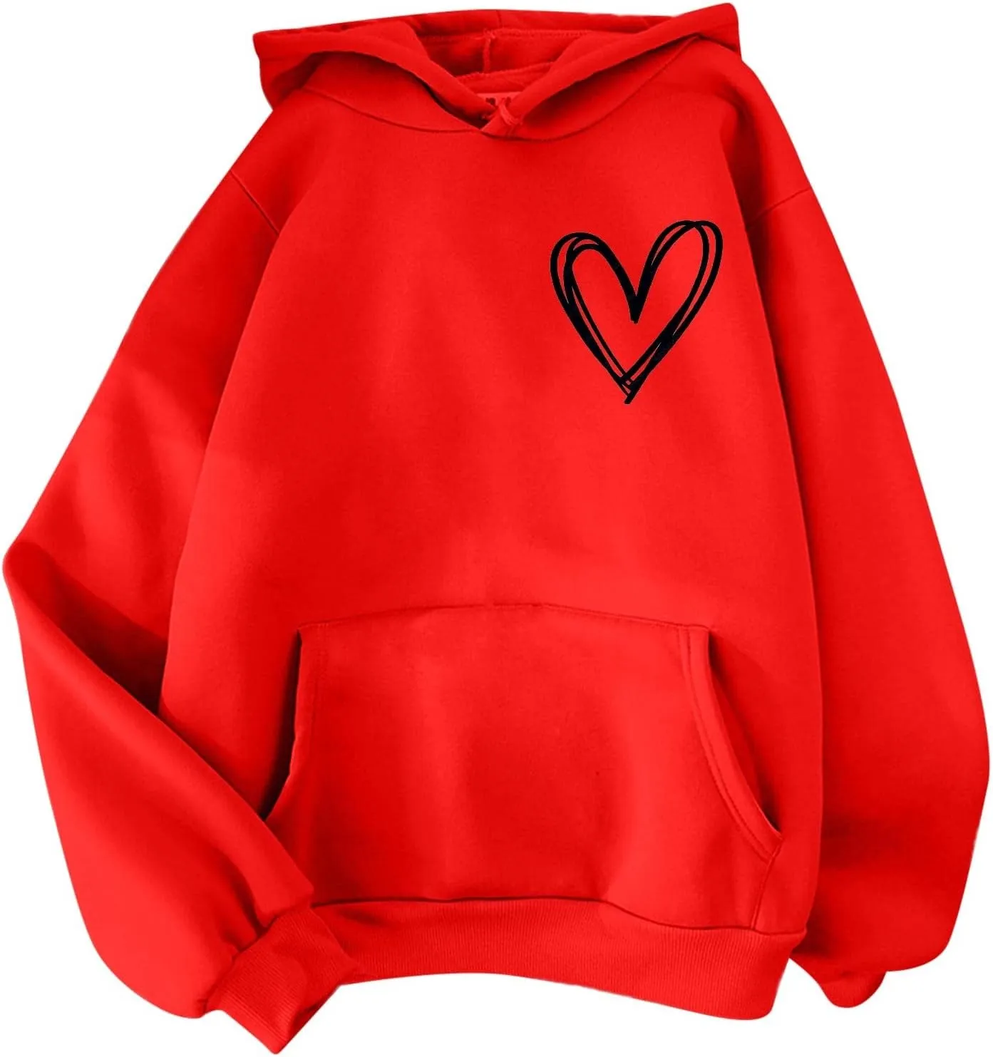 Pink Tops Hoodies for Women Heart Print Cute Preppy Sweatshirt Teen Girls Long Sleeve Pullover Hooded Tops