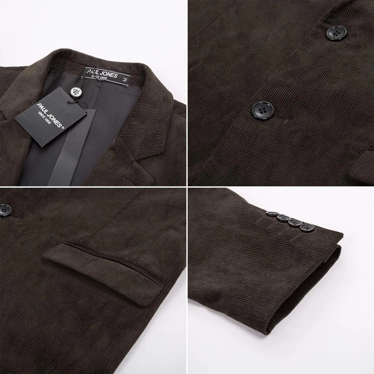 PJ PAUL JONES Mens Corduroy Blazer Jackets Slim Fit Two Button Casual Sports Coat