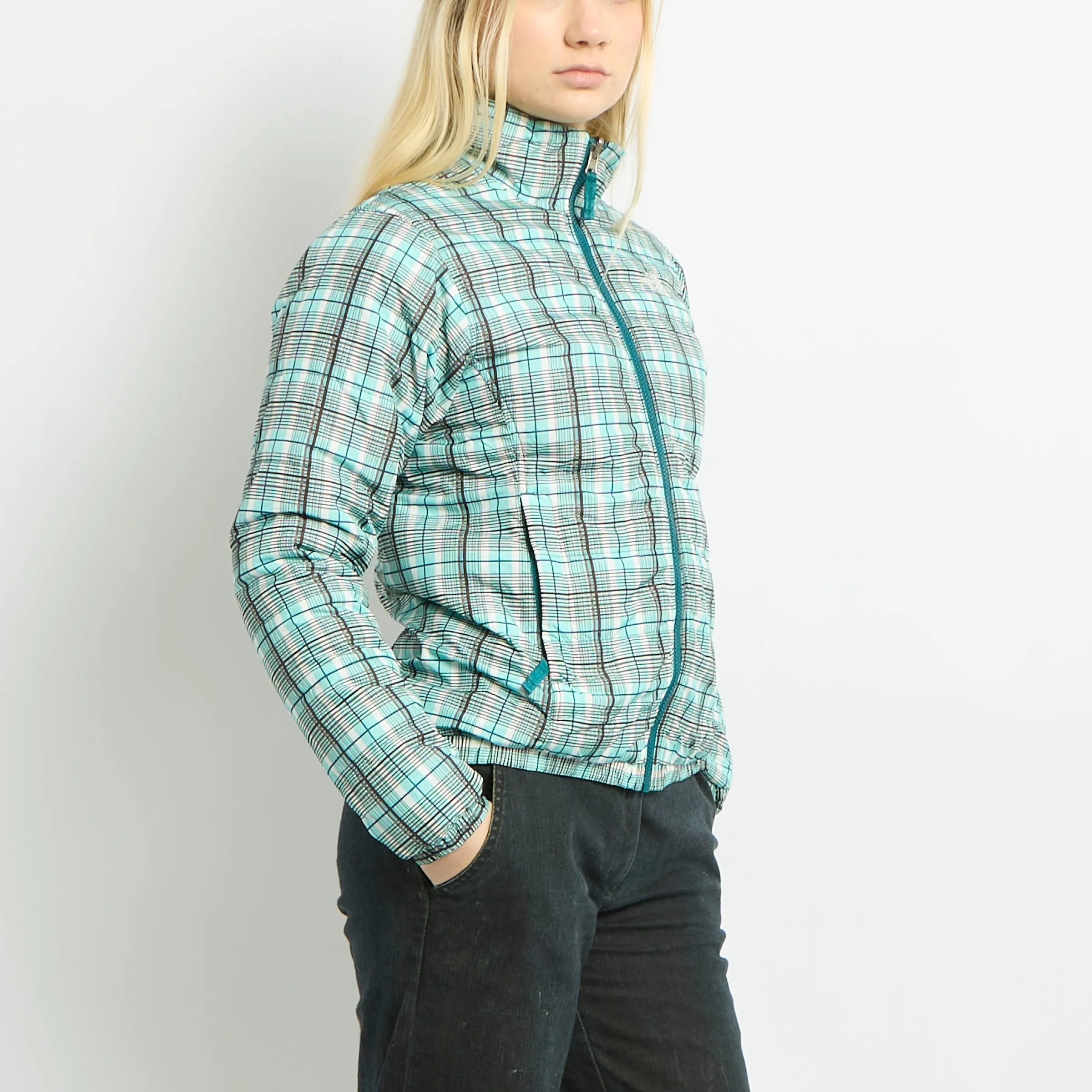 Plaid North Face Lightweight Puffer Coat - S