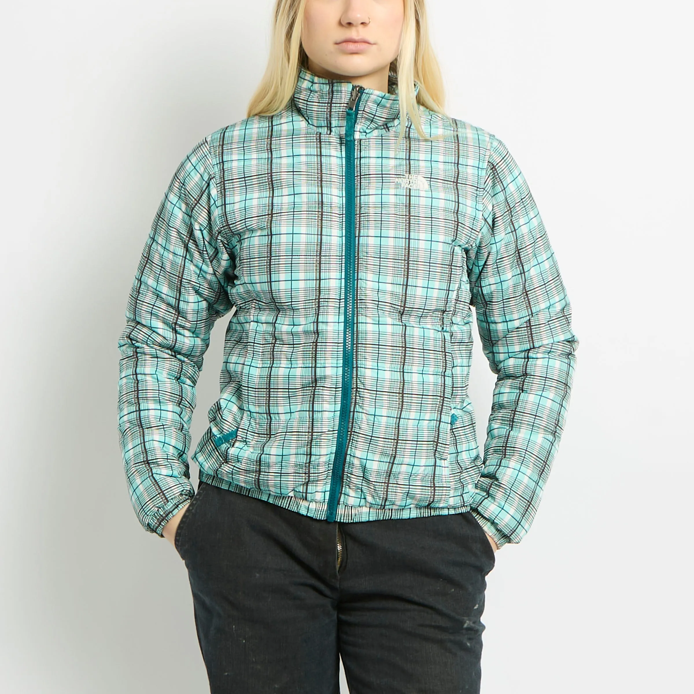 Plaid North Face Lightweight Puffer Coat - S