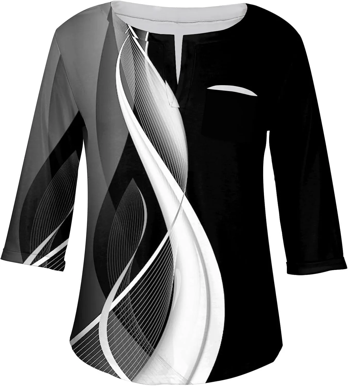 Plus Size Tops for Women Dressy Casual 3/4 Length Sleeve V Neck Shirts Comfy Gradient Loose Fit Fall Fashion Clothes