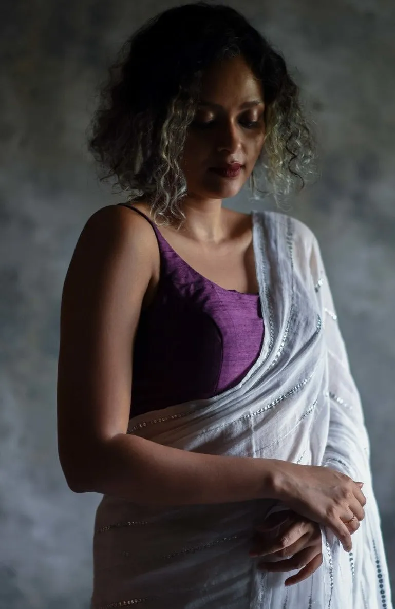 Purple Color Silk Readymade Sleeveless Blouse
