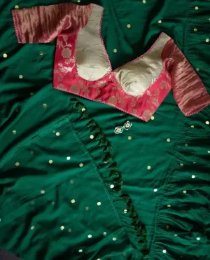 Readymade Gorgeous Red Cotton Silk Blouse With Golden Zari Work