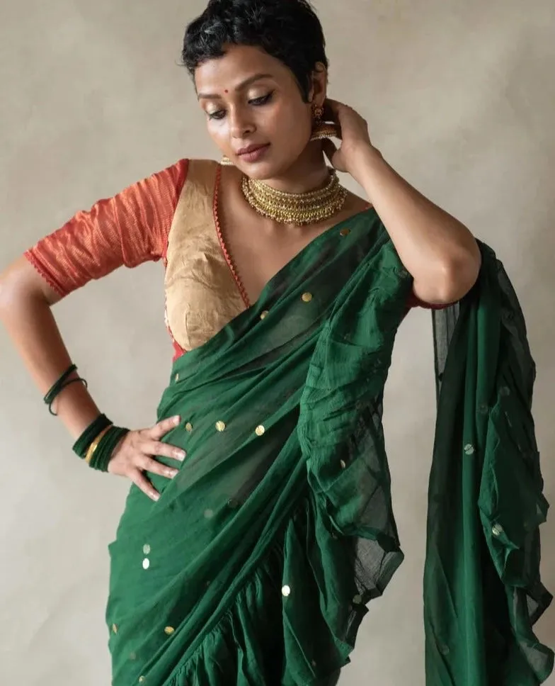 Readymade Gorgeous Red Cotton Silk Blouse With Golden Zari Work