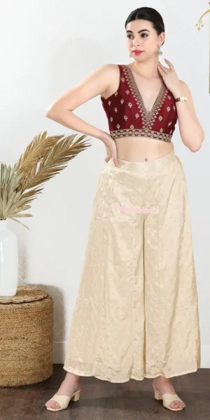 Readymade Mulbury Silk Padded Back Open Sleeveless Maroon Saree Blouse