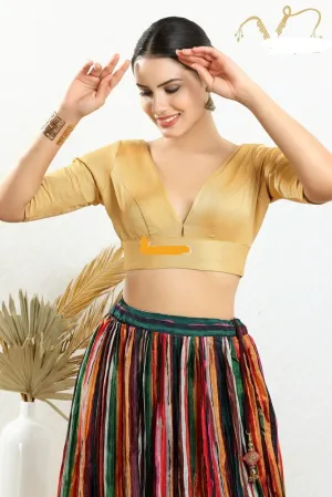 Readymade Silk Padded Back Open Elbow Sleeves Gold Saree Blouse