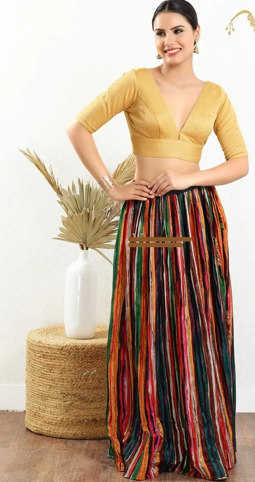 Readymade Silk Padded Back Open Elbow Sleeves Gold Saree Blouse