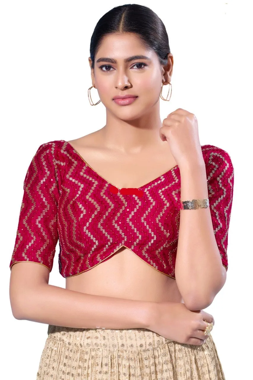 Readymade Silk Padded Back Open Elbow Sleeves Saree Blouse