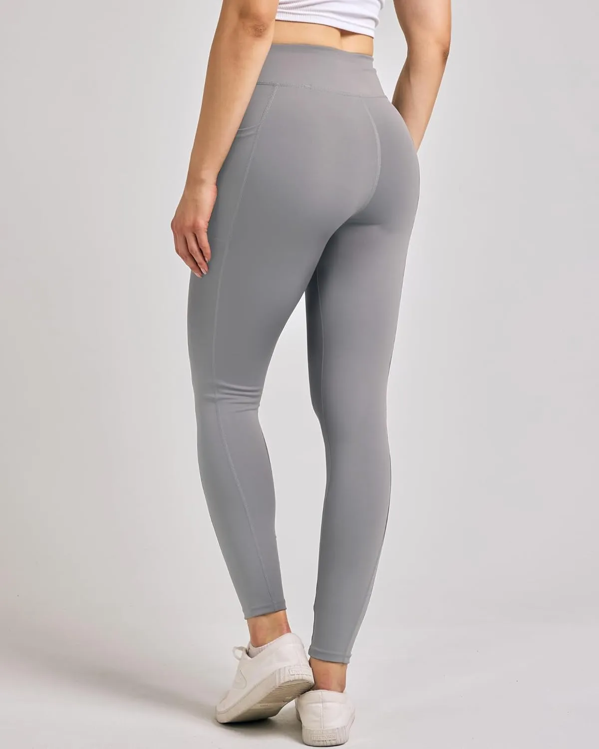 Real Essentials 4-Pack: Women's Full Length Fitted Athletic Yoga Performance Leggings with Pockets (Available in Plus Size)