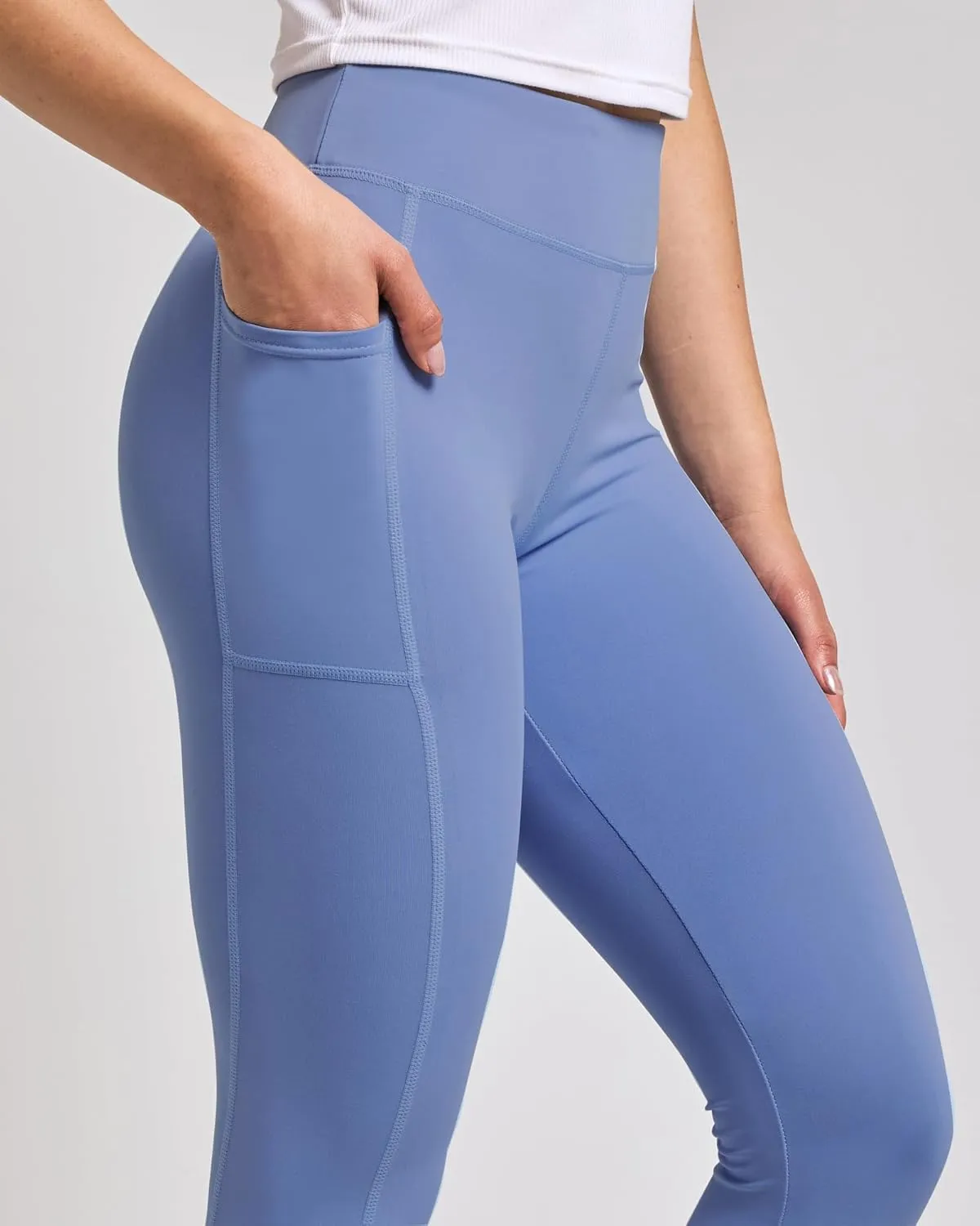 Real Essentials 4-Pack: Women's Full Length Fitted Athletic Yoga Performance Leggings with Pockets (Available in Plus Size)