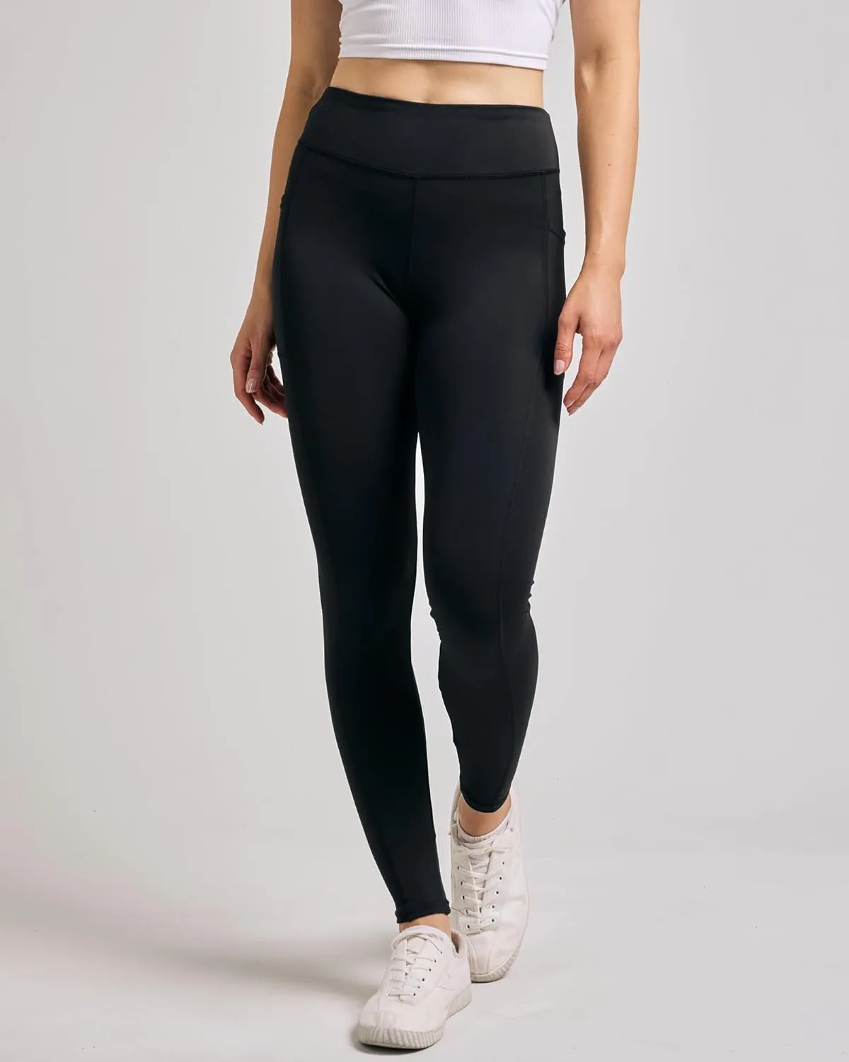 Real Essentials 4-Pack: Women's Full Length Fitted Athletic Yoga Performance Leggings with Pockets (Available in Plus Size)