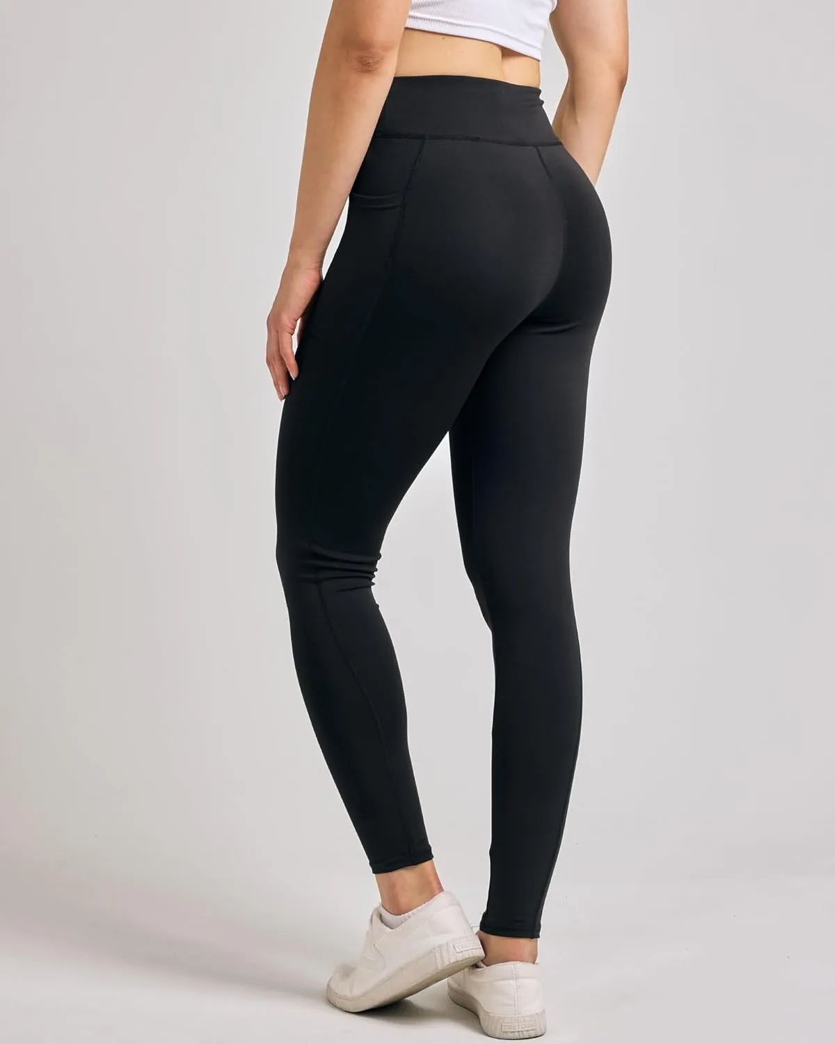 Real Essentials 4-Pack: Women's Full Length Fitted Athletic Yoga Performance Leggings with Pockets (Available in Plus Size)