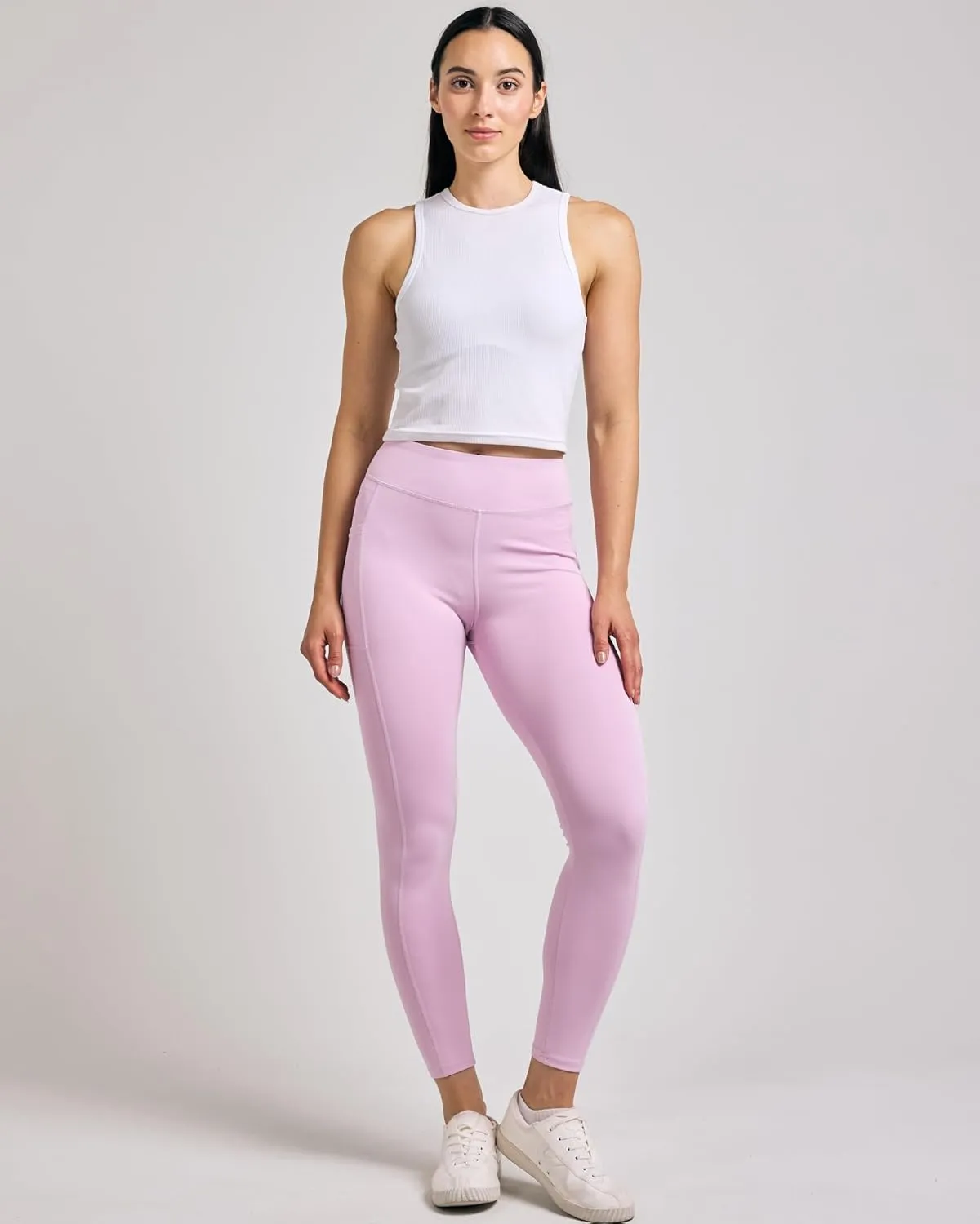 Real Essentials 4-Pack: Women's Full Length Fitted Athletic Yoga Performance Leggings with Pockets (Available in Plus Size)
