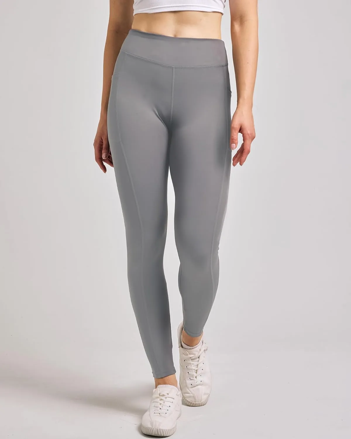 Real Essentials 4-Pack: Women's Full Length Fitted Athletic Yoga Performance Leggings with Pockets (Available in Plus Size)