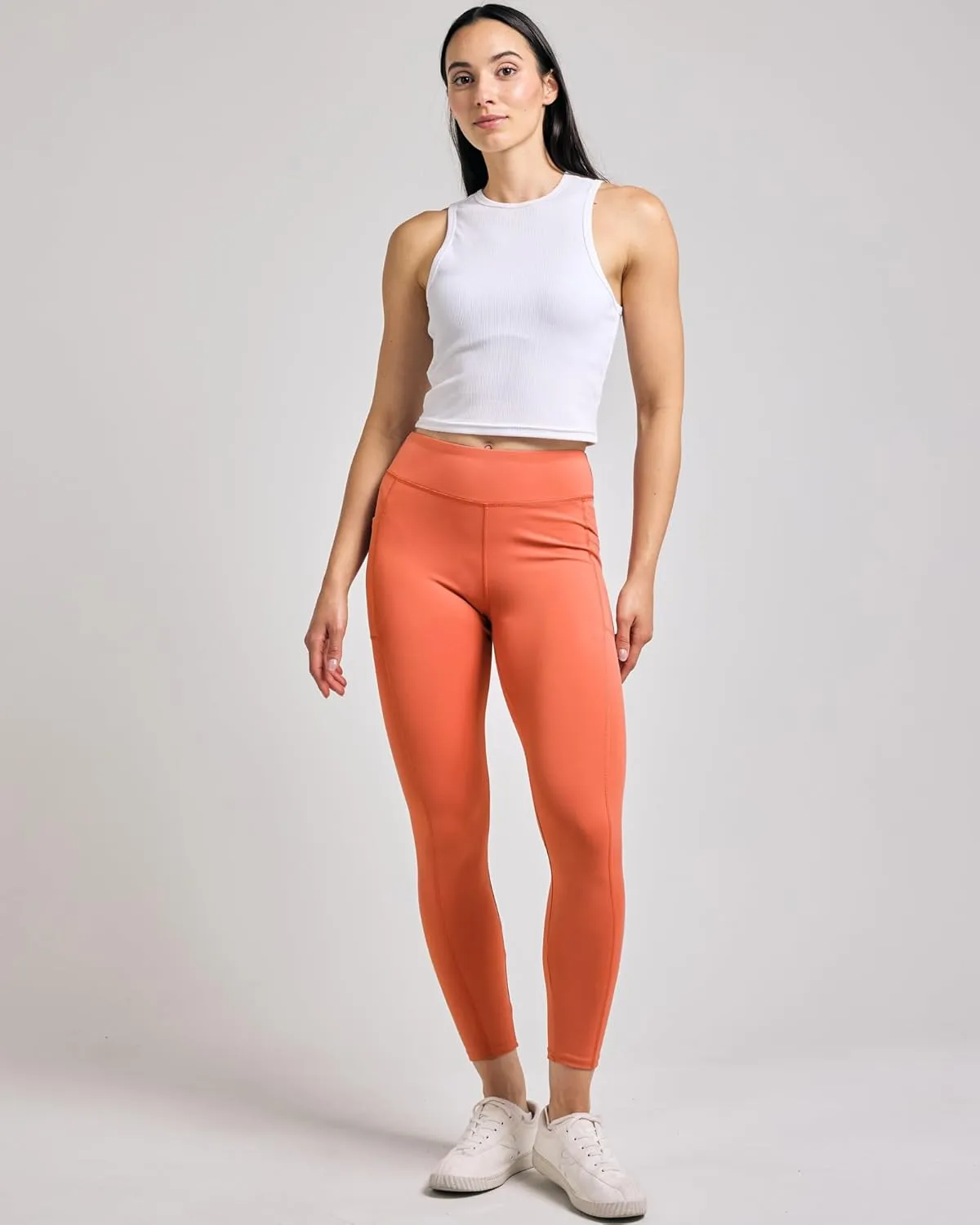 Real Essentials 4-Pack: Women's Full Length Fitted Athletic Yoga Performance Leggings with Pockets (Available in Plus Size)