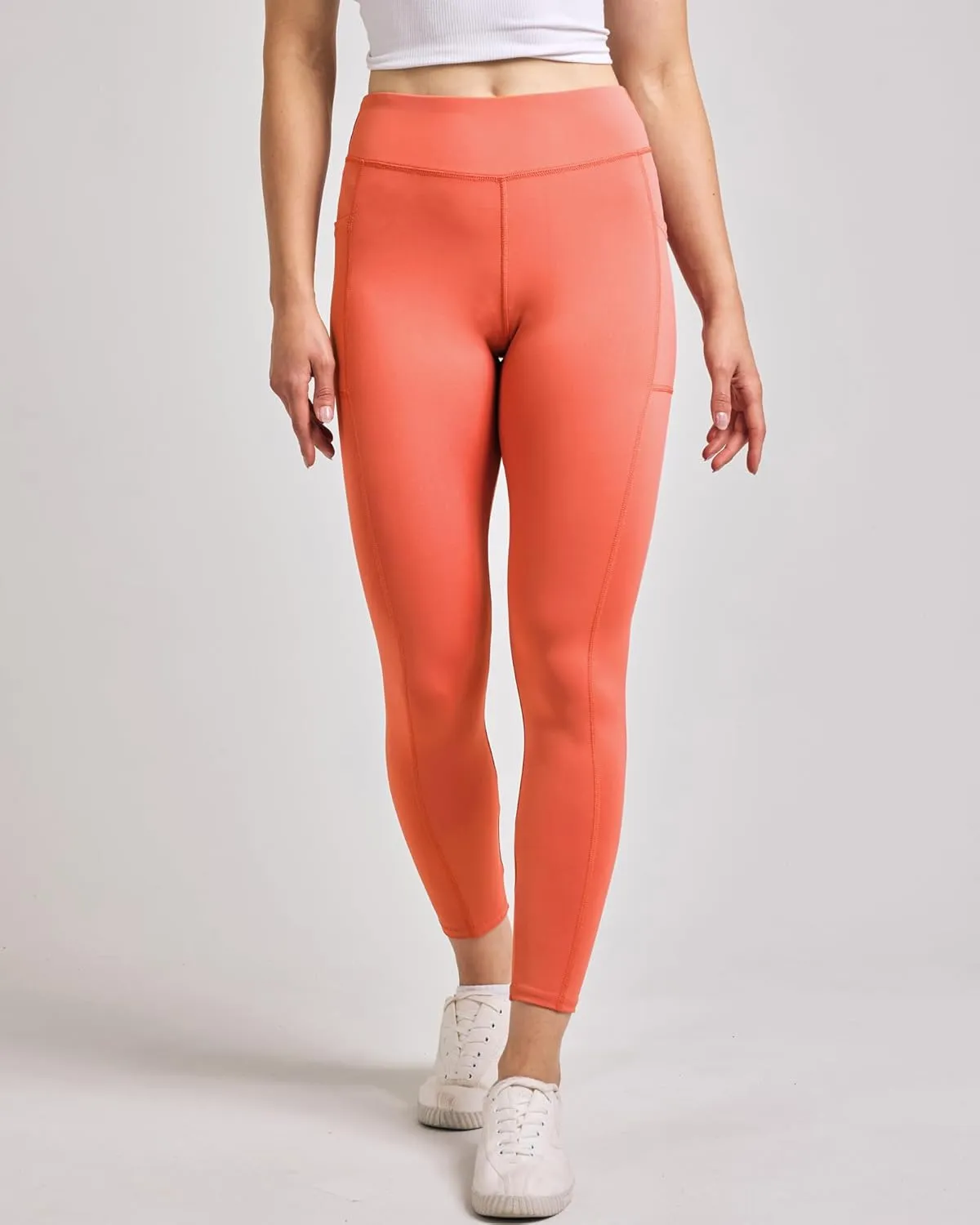 Real Essentials 4-Pack: Women's Full Length Fitted Athletic Yoga Performance Leggings with Pockets (Available in Plus Size)