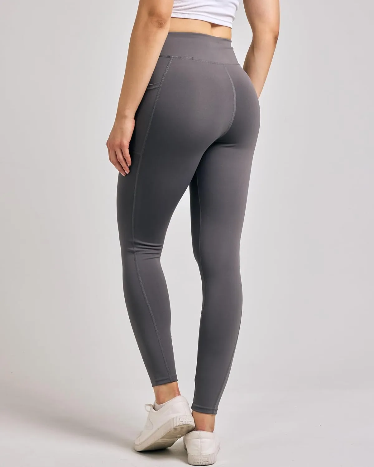 Real Essentials 4-Pack: Women's Full Length Fitted Athletic Yoga Performance Leggings with Pockets (Available in Plus Size)